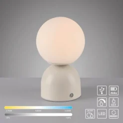 Schöner Wohnen-Kollektion LED Akku Tischleuchte RUDI, Sandfarben, USB Ladekabel