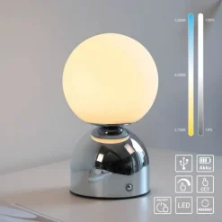 Schöner Wohnen-Kollektion LED Akku Tischleuchte RUDI, chrom, USB-Ladekabel