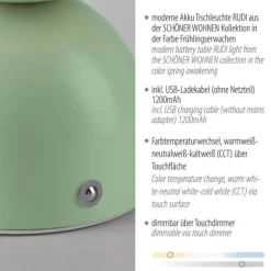 Schöner Wohnen-Kollektion LED Akku Tischleuchte RUDI, Frühlingserwachen USB