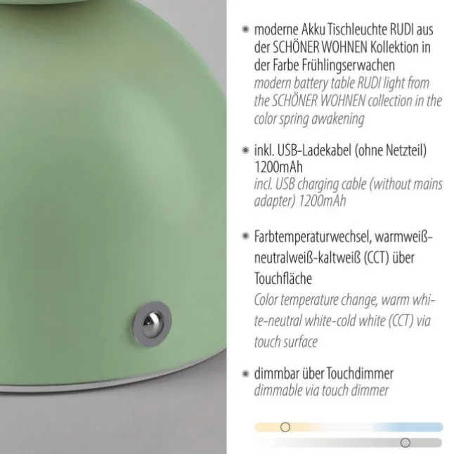 Schöner Wohnen-Kollektion LED Akku Tischleuchte RUDI, Frühlingserwachen USB