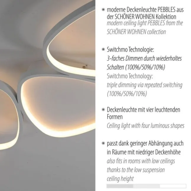Schöner Wohnen-Kollektion LED Deckenleuchte PEBBLES, weiss, dimmbar, länglich