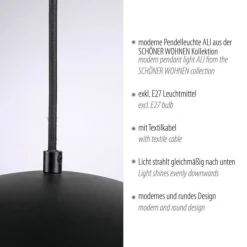 Schöner Wohnen-Kollektion Pendelleuchte ALI, schwarz, LED geeignet