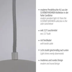 Schöner Wohnen-Kollektion Pendelleuchte ALI, sandfarben, LED geeignet