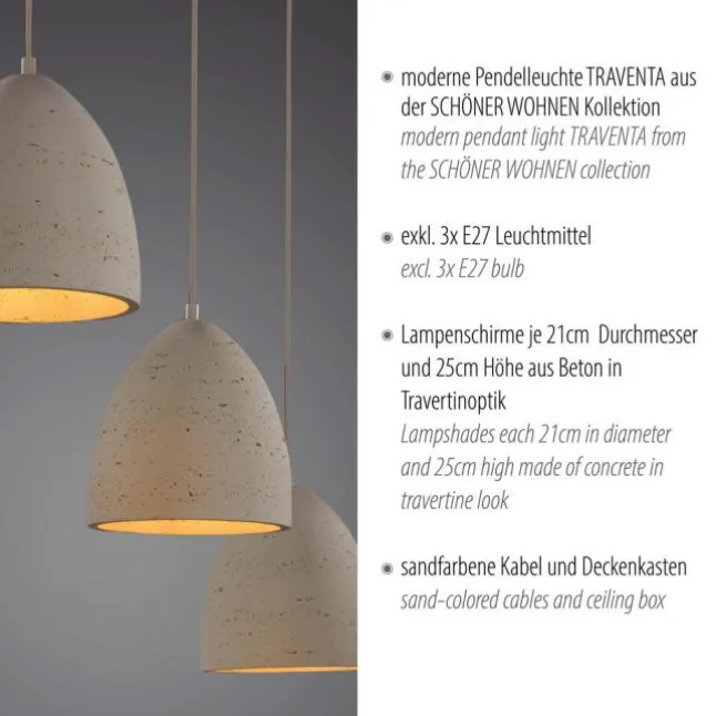 Schöner Wohnen-Kollektion Pendelleuchte TRAVENTA, sandfarben, 3-flammig