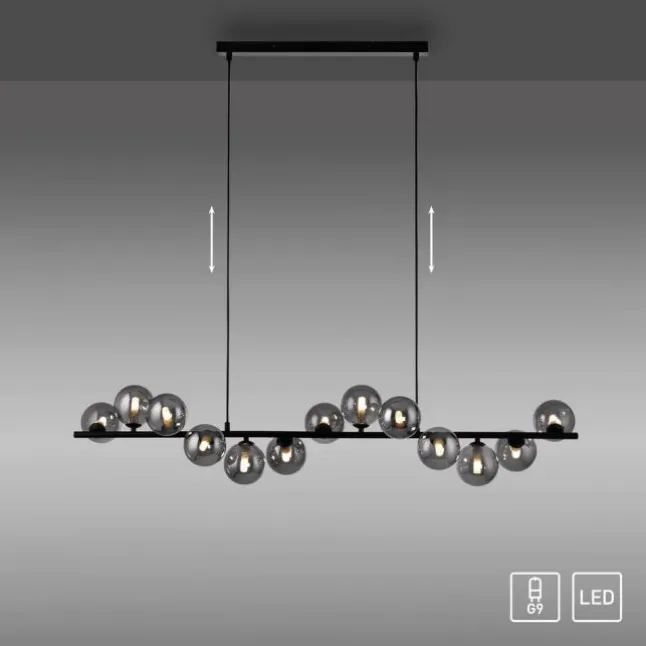 Schöner Wohnen-Kollektion Pendelleuchte DUBAI, schwarz, Rauchglas, höhenverstellbar