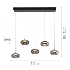 Schöner Wohnen-Kollektion Pendelleuchte SIA schwarz, 5-flammig, Rauchglas, dimmbar