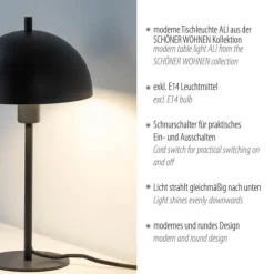 Schöner Wohnen-Kollektion Tischleuchte ALI, schwarz, 1,5 m Kabellänge