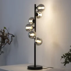 Schöner Wohnen-Kollektion Tischleuchte DUBAI, schwarz, Rauchglas, Schnurschalter