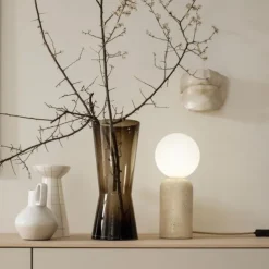 Schöner Wohnen-Kollektion Tischleuchte TRAVENTA, sandfarben, Travertin-Optik, E27 Leuchtmittel wählbar