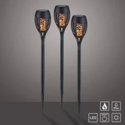 Solarfackel,Erdspießleuchte, schwarz, 3er Set mit Flammeneffekt