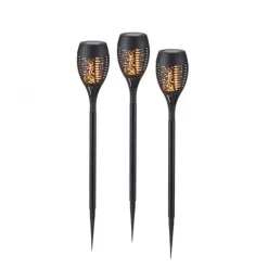 Solarfackel,Erdspießleuchte, schwarz, 3er Set mit Flammeneffekt