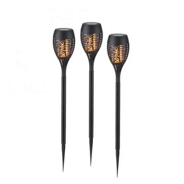 Solarfackel,Erdspießleuchte, schwarz, 3er Set mit Flammeneffekt