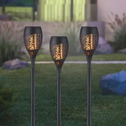 Solarfackel,Erdspießleuchte, schwarz, 3er Set mit Flammeneffekt