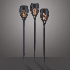 Solarfackel,Erdspießleuchte, schwarz, 3er Set mit Flammeneffekt