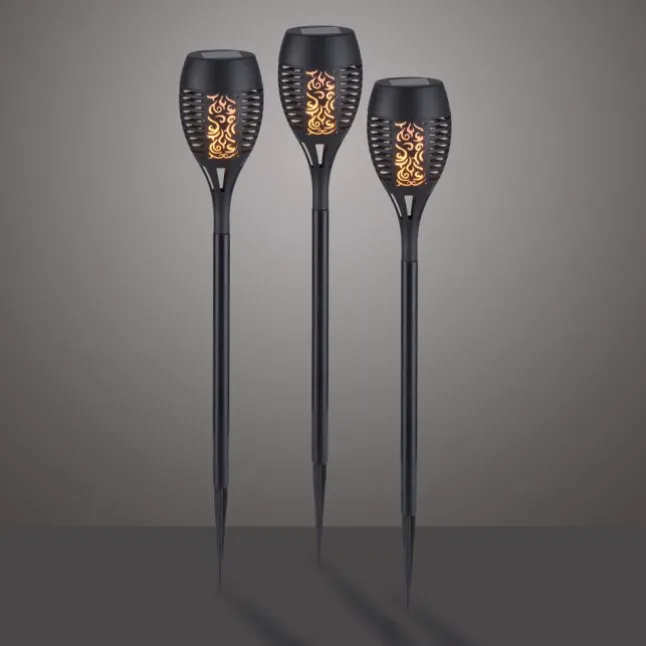 Solarfackel,Erdspießleuchte, schwarz, 3er Set mit Flammeneffekt