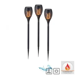 Solarfackel,Erdspießleuchte, schwarz, 3er Set mit Flammeneffekt