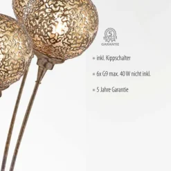 Stehleuchte, Braun-Gold, Landhaus-Stil, 6flg, G9, dekorativ, Kugel