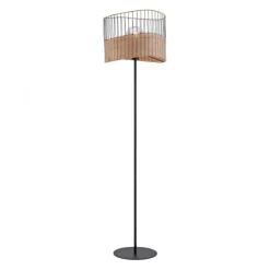 Stehleuchte, schwarz, Metall, Holzgeflecht, rustikaler Vintage Look, modern