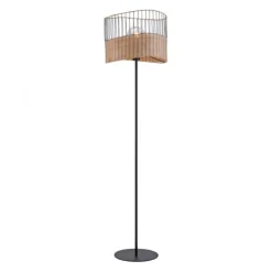 Stehleuchte, schwarz, Metall, Holzgeflecht, rustikaler Vintage Look, modern