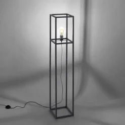 Stehleuchte, schwarz, Retro-Stil, moderne Cage-Optik, inkl. Fußschalter