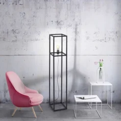 Stehleuchte, schwarz, Retro-Stil, moderne Cage-Optik, inkl. Fußschalter