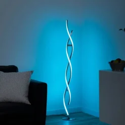 Stehleuchte, stahlfarben, RGB, Fernbedienung, dimmbar, App