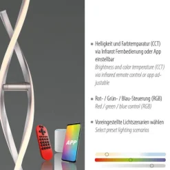 Stehleuchte, stahlfarben, RGB, Fernbedienung, dimmbar, App