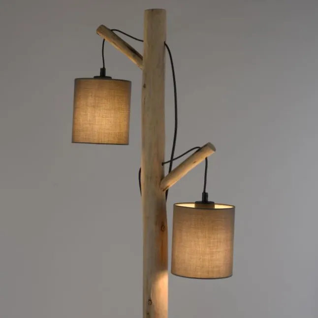 Stehleuchte, taupe, Holzoptik