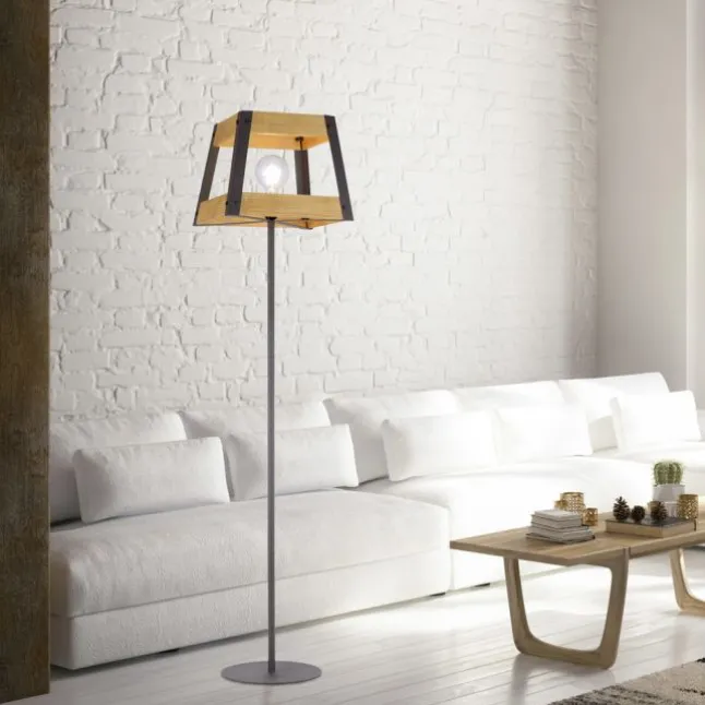 Stehleuchte, Vintage, Holz + Eisen, rustikales Design, E27 Fassung, modern