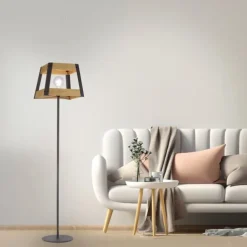 Stehleuchte, Vintage, Holz + Eisen, rustikales Design, E27 Fassung, modern