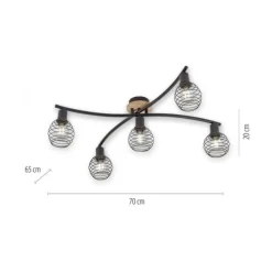 Strahler, Deckenleuchte, Holz, schwarz, 5-flammig, Drahtkorb