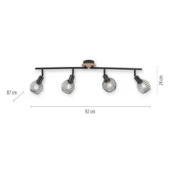 Strahler, Deckenleuchte, Holz, schwarz, 4-flammig, Drahtkorb