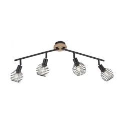 Strahler, Deckenleuchte, Holz, schwarz, 4-flammig, Drahtkorb