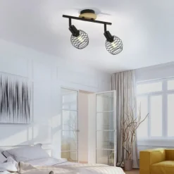 Strahler, Deckenleuchte, schwarz, 2-flammig, Drahtkorb