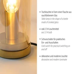 Tischleuchte BOTTLE, Amberglas, Schnurschalter, Leuchtmittel wechselbar