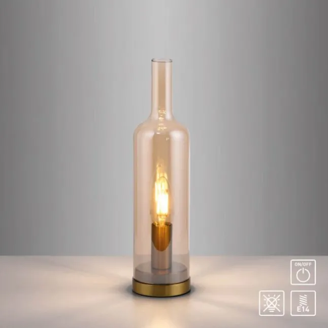 Tischleuchte BOTTLE, Amberglas, Schnurschalter, Leuchtmittel wechselbar