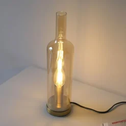 Tischleuchte BOTTLE, Amberglas, Schnurschalter, Leuchtmittel wechselbar