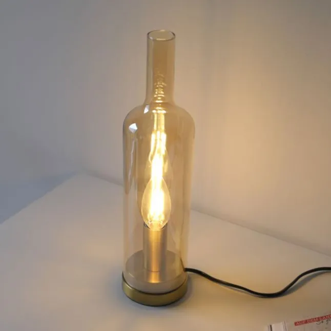 Tischleuchte BOTTLE, Amberglas, Schnurschalter, Leuchtmittel wechselbar