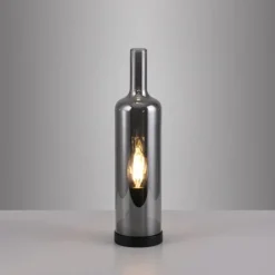 Tischleuchte BOTTLE, rauchfarben, Flaschenform, Rauchglas, Schnurschalter
