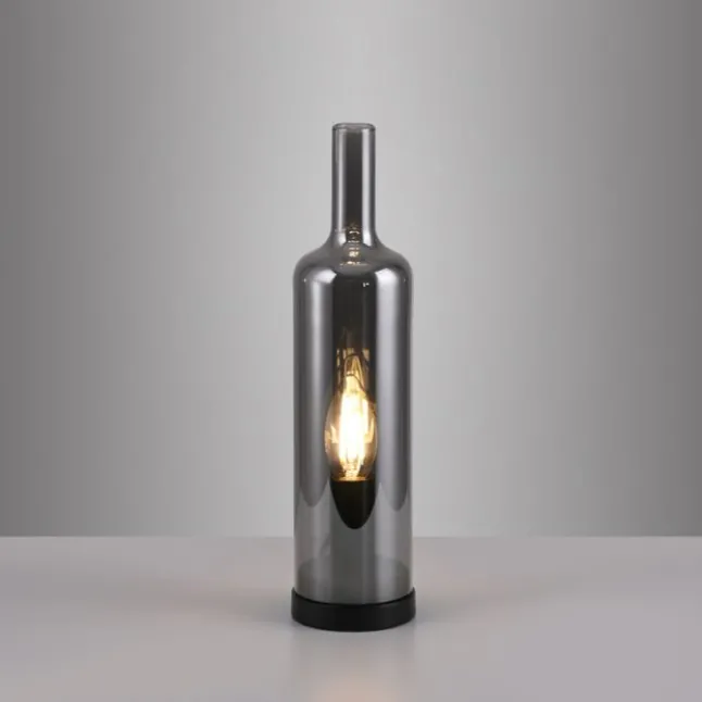 Tischleuchte BOTTLE, rauchfarben, Flaschenform, Rauchglas, Schnurschalter