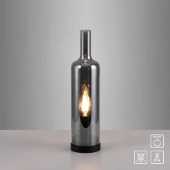 Tischleuchte BOTTLE, rauchfarben, Flaschenform, Rauchglas, Schnurschalter