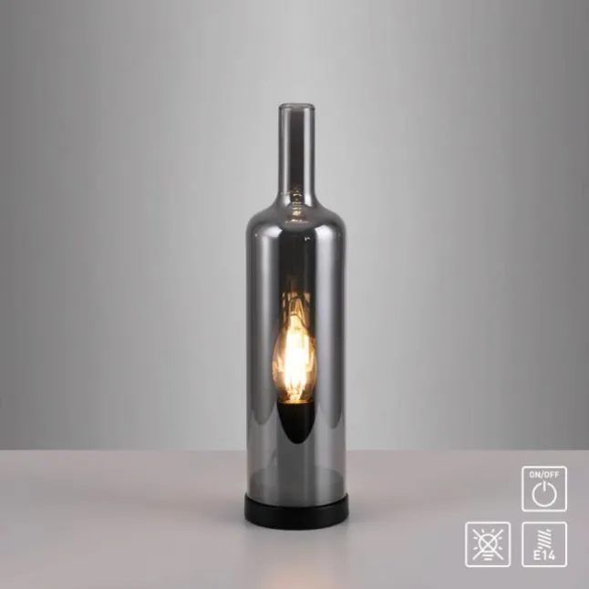 Tischleuchte BOTTLE, rauchfarben, Flaschenform, Rauchglas, Schnurschalter