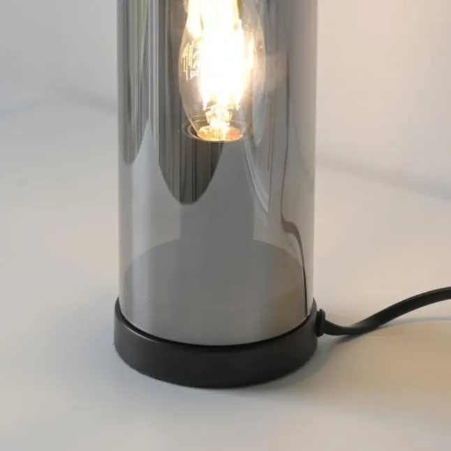 Tischleuchte BOTTLE, rauchfarben, Flaschenform, Rauchglas, Schnurschalter