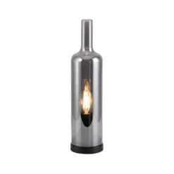 Tischleuchte BOTTLE, rauchfarben, Flaschenform, Rauchglas, Schnurschalter