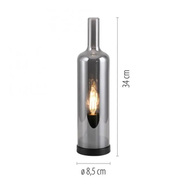 Tischleuchte BOTTLE, rauchfarben, Flaschenform, Rauchglas, Schnurschalter
