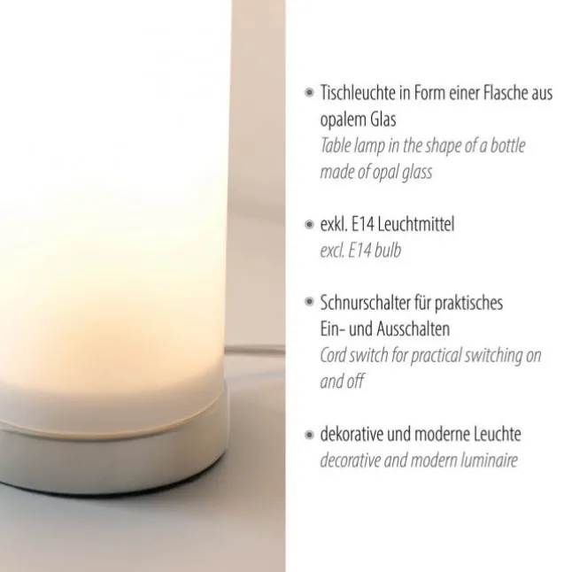Tischleuchte BOTTLE, weiss, Opalglas glanz, Flasche, Schnurschalter