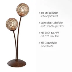 Tischleuchte, braun-gold, Landhaus-Stil, 2 Spots, G9 Fassung, rostfarben