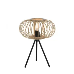 Tischleuchte, E27 für LED Leuchtmittel wechselbar, Holz Rattan