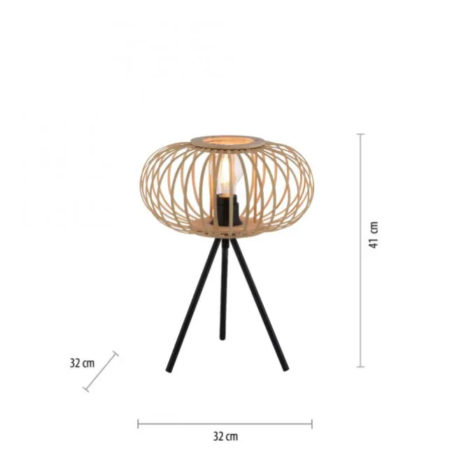 Tischleuchte, E27 für LED Leuchtmittel wechselbar, Holz Rattan