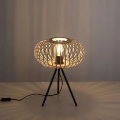 Tischleuchte, E27 für LED Leuchtmittel wechselbar, Holz Rattan